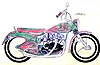 drawing of 1960's style cutomized Vincent motorcycle in American chassis